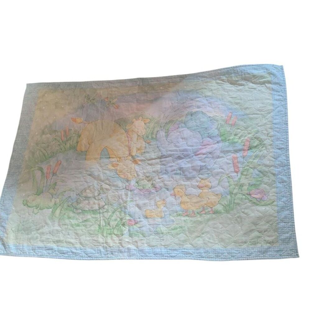 CATHY HECK Vintage 1990s Little Pond Quilted Baby Blanket Nursery Art